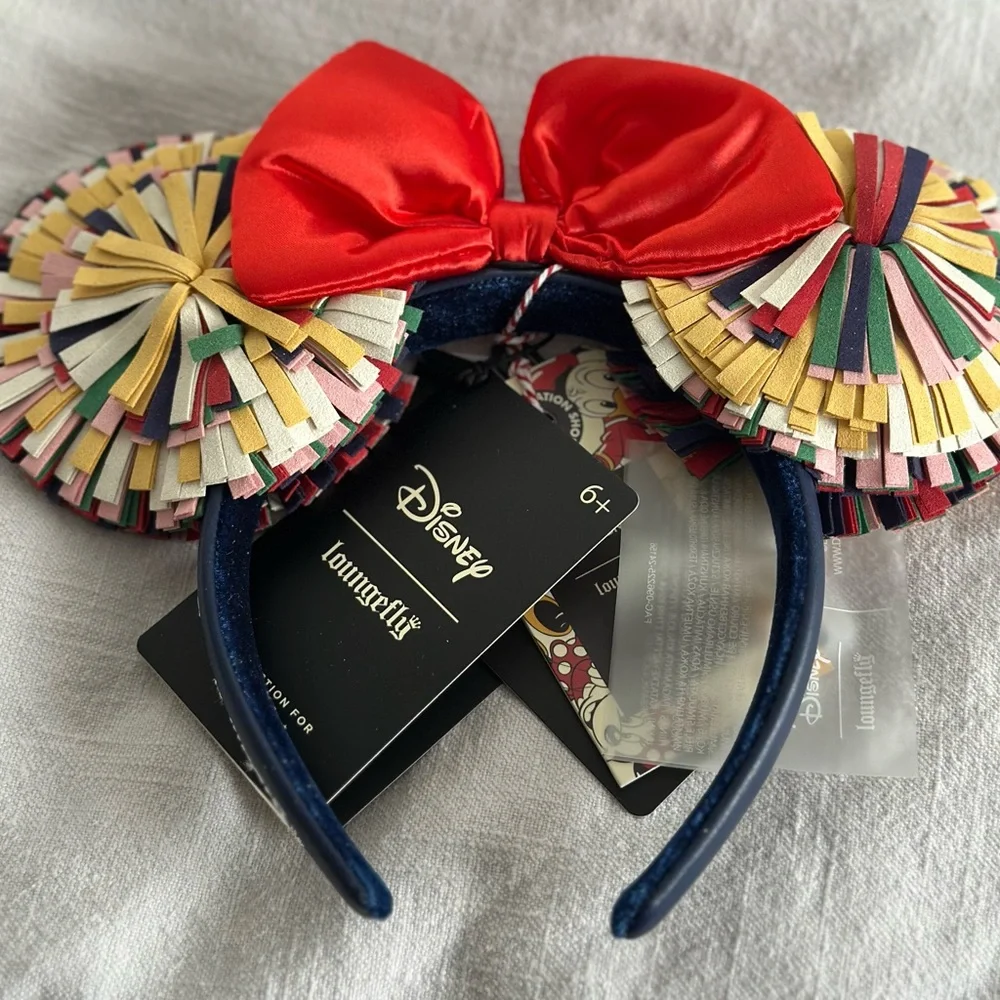 Disney Mickey Mouse Ears with Red Bow and Multicolor Fringe - Picture 4 of 7